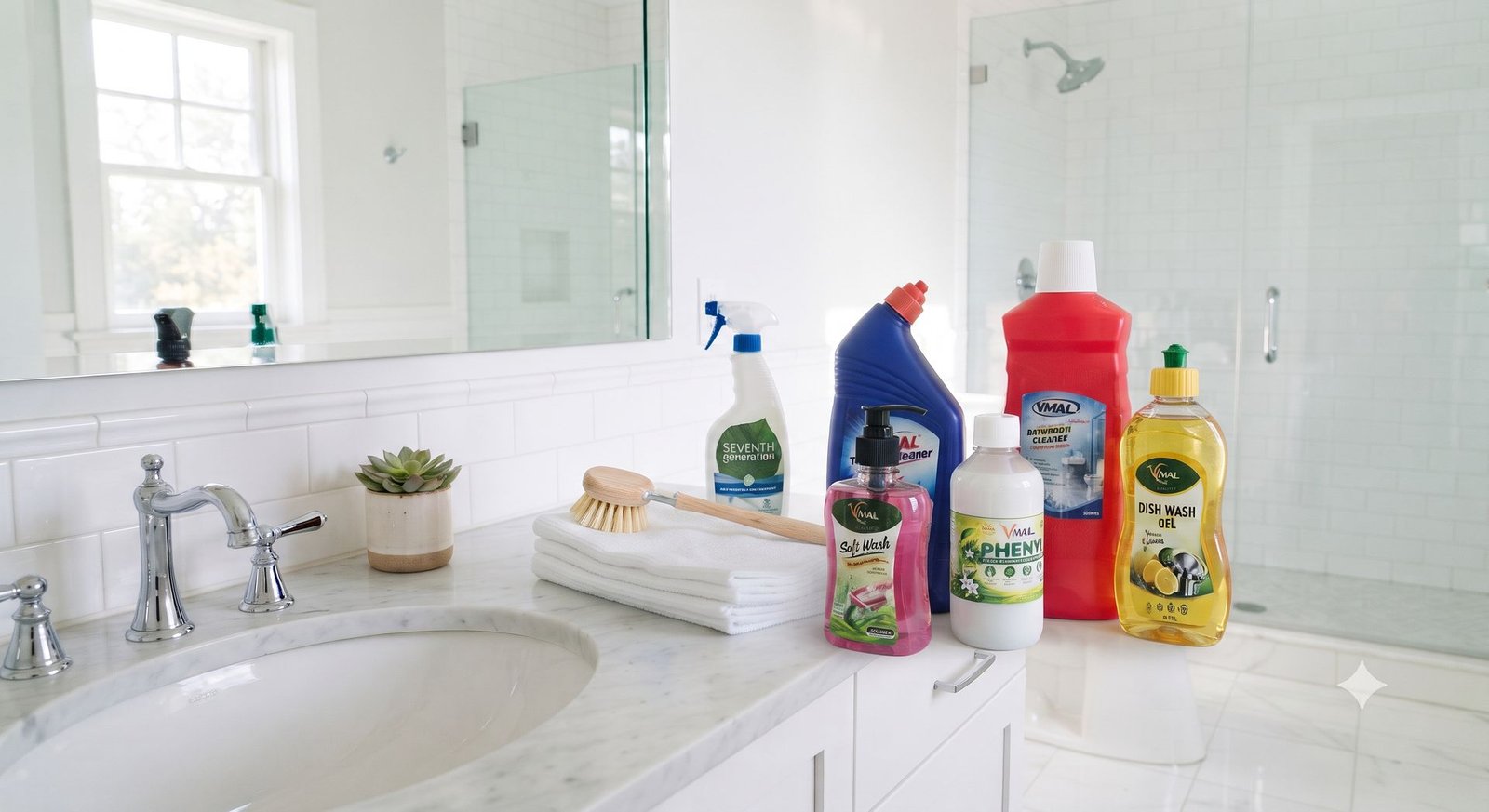VMAL home care products on a bathroom counter